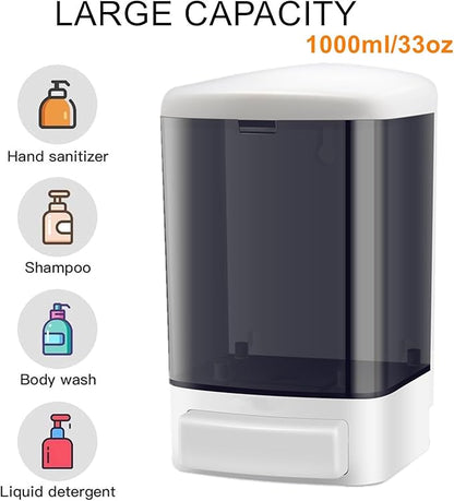 6-Pack Soap Dispenser Wall Mount 1000ml (33.8oz) –Commercial Heavy-Duty Plastic Liquid Dispenser for Soap,Shampoo, Hand Sanitizer– Manual Pump for Bathroom, Kitchen, Restaurant,Hotel (1000ml)