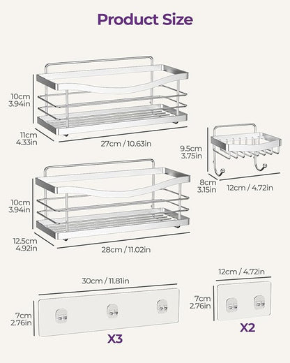 ODesign Shower Caddy 3 Pack-Shower Organizer Shelves Rack Rustproof SUS304 Stainless Steel for Bathroom Storage&Kitchen-No Drilling Adhesive Shower Caddy Shelf Dorm Room Essentials-Silver