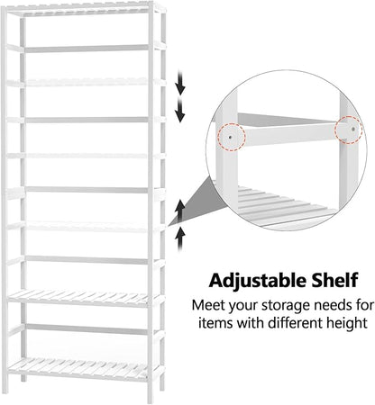 VASMIA 6-Tier Bamboo Shelf,Bamboo Storage Shelving Unit,Tall Bookcase with Adjustable Shelves,Multipurpose Storage Display Shelf for Bathroom, Living Room, Balcony, Kitchen,White