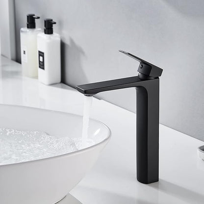 VOTON Black Vessel Sink Single Hole Tall Bathroom Faucet, RV Lavatory Vanity Basin Mixer, Solid Brass 1.2 GPM
