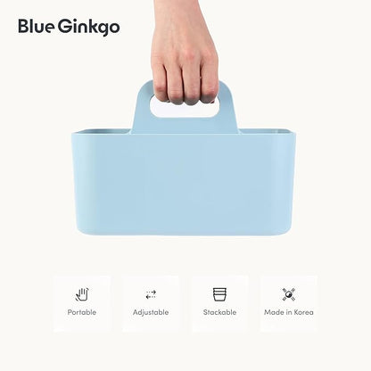BLUE GINKGO Stackable Organizer Caddy – Korean-Made Portable Tote for Bathroom, Office, Crafts, or School Supplies (Rectangle, Blue)