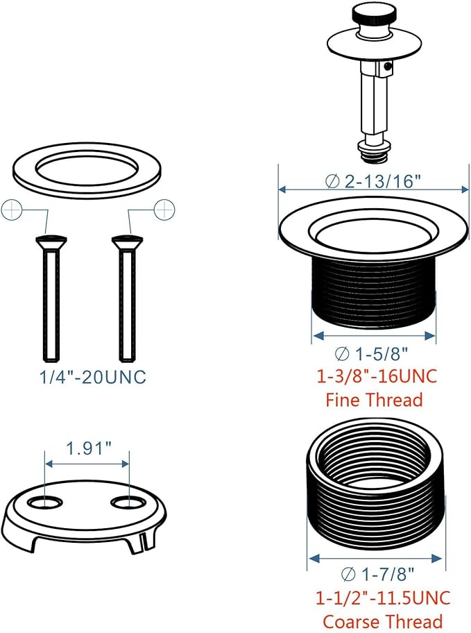 Black tub Drain Lift &Turn Tub Trim Set with Two-Hole Overflow Faceplate Conversion Kit Assembly, Hidrop Bathtub Drain Replacement Trim Kit and Universal Fine/Coarse Thread, Matte Black