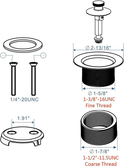 Black tub Drain Lift &Turn Tub Trim Set with Two-Hole Overflow Faceplate Conversion Kit Assembly, Hidrop Bathtub Drain Replacement Trim Kit and Universal Fine/Coarse Thread, Matte Black