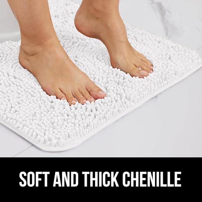 GORILLA GRIP Bath Rug Mat 30x20, Thick Soft Absorbent Chenille, Quick Dry Microfiber Mats, Rubber Backing Washable Shower Floor Rugs, Bathmat Runner, US Designed Bathroom Home Decor Accessories White