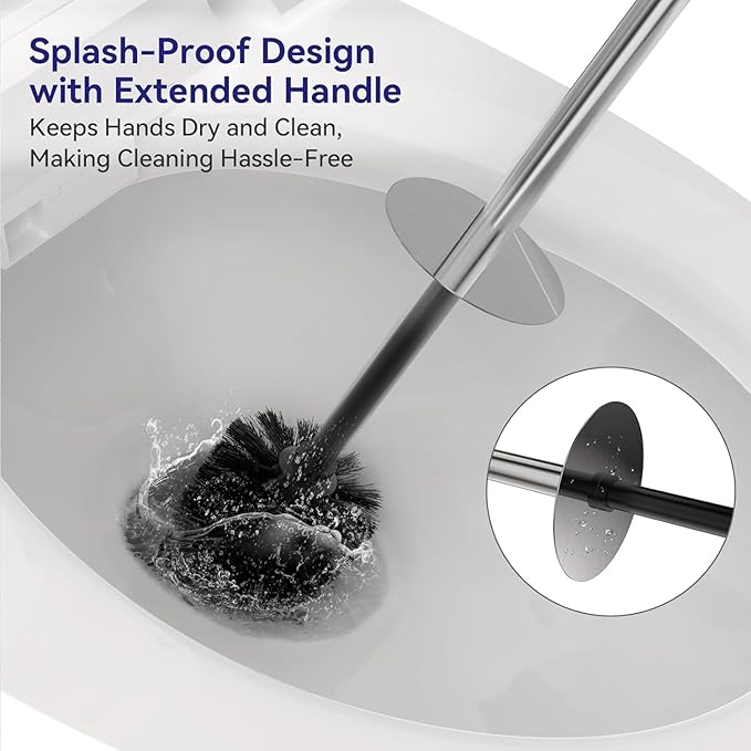 DOWRY Stainless Steel Toilet Bowl Brush and Holder for Bathroom Storage Organization Deep Cleaning Covered Brush Cleaner,Nickel Square