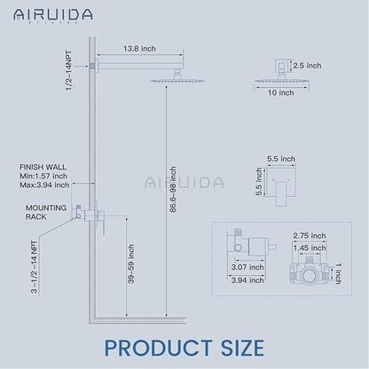 Airuida Shower Faucet Set Bathroom Rain Shower System SUS304 Stainless Steel Single Handle With Male Threads Rough-in Valve Shower Trim Kit 10 Inch Wall Mount Shower Head Brushed Nickel