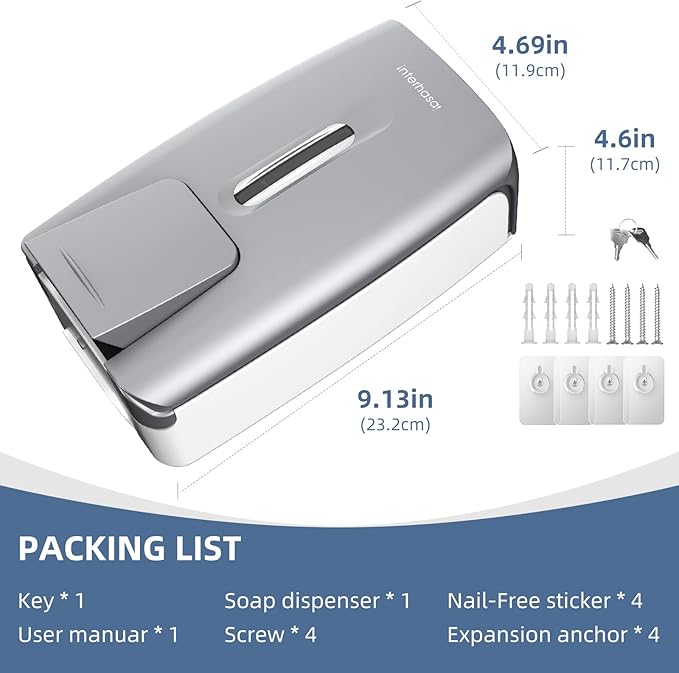 Soap Dispenser Wall Mount 28oz Commercial Hand Soap Dispenser for Bathroom Liquid Gel Hand Sanitizer Dispenser No Drilling Silver