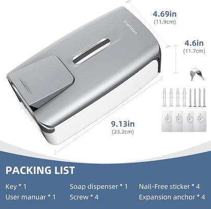 Soap Dispenser Wall Mount 28oz Commercial Hand Soap Dispenser for Bathroom Liquid Gel Hand Sanitizer Dispenser No Drilling Silver