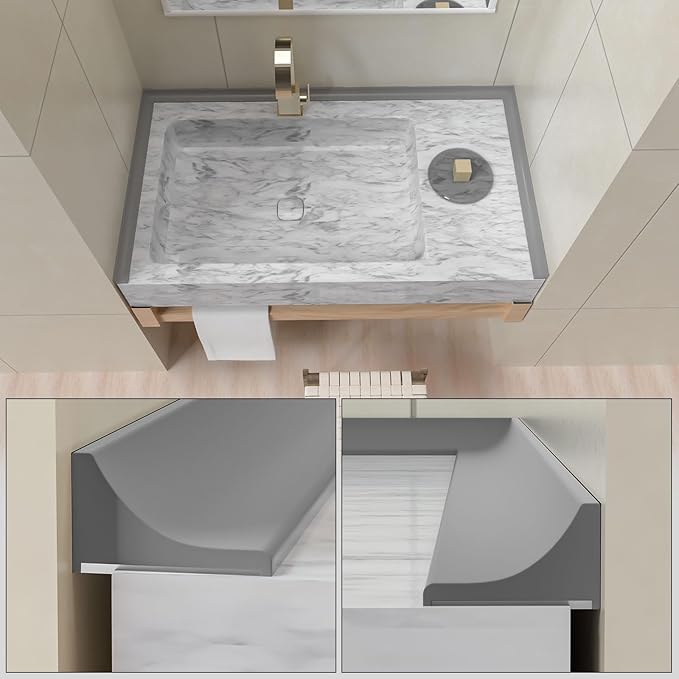 39Inch Collapsible Shower Threshold Water Dam Barrier, Self Adhesive Silicone Waterproof Shower Barrier Water Strip Dam for The Gap Between the Shower Kitchen Countertop Sink and Cooktop