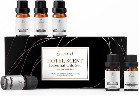 JCLOUD Hotel Diffuser Oils Set | Top 6 Luxury Hotel Inspired Essential Oils for Diffuser for Home, Pure Aromatherapy Diffuser Oil Gift Set, Home Luxury & Hotel Scents for Diffuser - 6x10mL