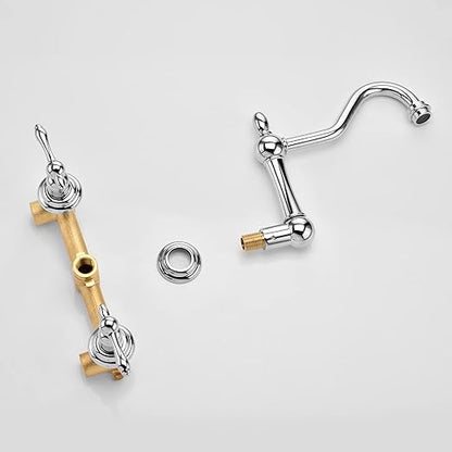 sumerain Vintage Tub Faucet Wall Mount Bathtub Faucet 3 Hole 8 Inches Center Chrome