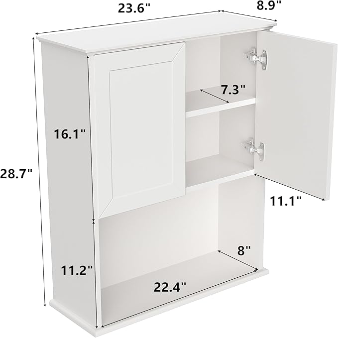 White Bathroom Wall Cabinet,Over The Toilet Storage Cabinet,Bathroom and Laundry Wall Mount Storage Medicine Cabinet with Open and Adjustable Shelf,Easy Assembly (Style A -1 PC, White)