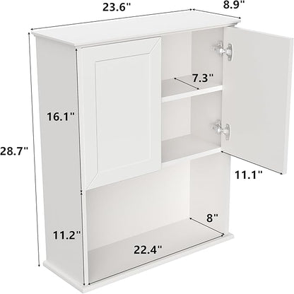 White Bathroom Wall Cabinet,Over The Toilet Storage Cabinet,Bathroom and Laundry Wall Mount Storage Medicine Cabinet with Open and Adjustable Shelf,Easy Assembly (Style A -1 PC, White)