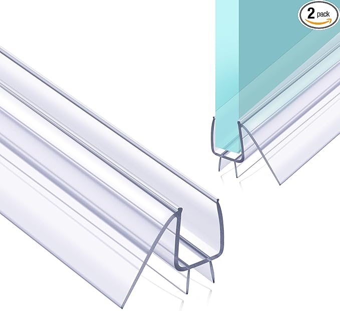POZIA Shower Door Bottom Seal Frameless Glass Shower Door Seal Strip Clear Vinyl Durable Stop Shower Leaks and Create a Water Barrier Ultra Clear (2PACK-1/2in)