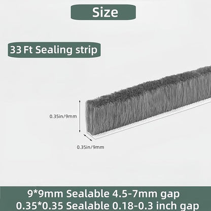 Window Weather Stripping Door Seal, 33FT Self-Adhesive Soundproofing Weather Strip for Exterior Door Frame Window Winter Insulation Noise Cancelling Window Inserts, 0.35in x 0.35in, Gray