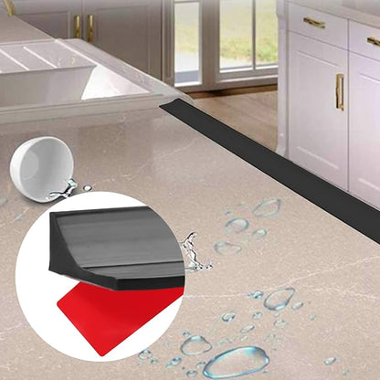 New Collapsible Shower Threshold Water Dam, Self Adhesive Silicone Waterproof Barrier Bathroom and Kitchen Water Strip Dam Shower Guard for Dry And Wet Separation Caulk Seal Strip Edge Trim(Black)