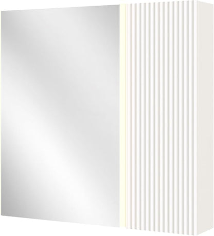 Lighted Bathroom Medicine Cabinet with Mirror，30 x 28 Inch Wall-Mounted Bathroom Wall Cabinet with Storage, LED Lights, Adjustable Shelves,White
