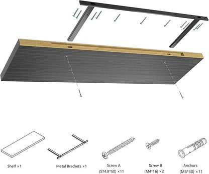 Wall Shelf Set of 3,Dark Wood Floating Shelves 30 in W x 10 in D x 1 in H, Wooden Floating Wall Shelf with Invisible Brackets for Living Room/Bedroom/Bathroom/Kitchen Storage and Decor