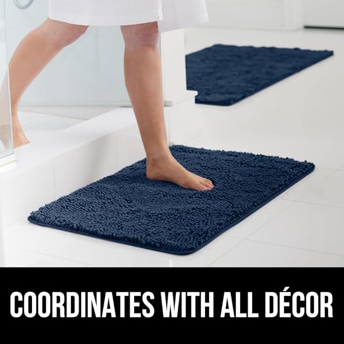 GORILLA GRIP Bath Rug Mat 30x20, Soft Absorbent Chenille, Quick Dry Microfiber Mats, Rubber Backing Washable Shower Floor Rugs, Bathmat Runner, US Designed Bathroom Home Decor Accessories Navy Blue