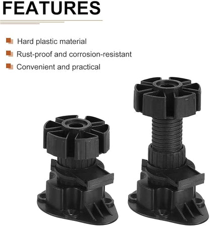 60x46mm(LxW) Adjustable Leveling Feet - 8Pack- Good for Furniture - Leveler Support Frame Replacement Legs - Black