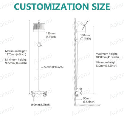 Aolemi Outdoor Shower Kit Fixtures 6 Inch Center with Adjustable Slide Bar,6 Inch Showerhead,2-Handle with Mix Valve,Matte Black