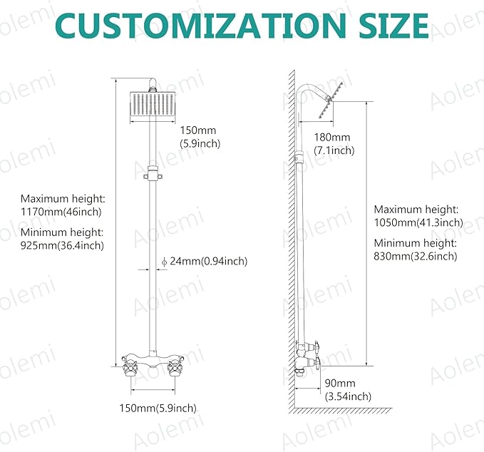 Aolemi Outdoor Shower Kit Fixtures 6 Inch Center with Adjustable Slide Bar,6 Inch Showerhead,2-Handle with Mix Valve,Brushed Nickel