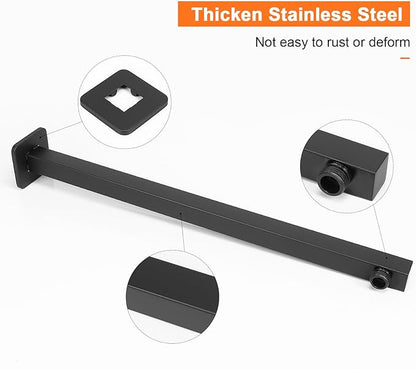 HarJue Shower Arm, Rain Shower Head Extension Extender, With Flange and Teflon Tape, Made of Thicken Stainless Steel for Bathroom Rainfall Shower (20 Inch, Matte Black)