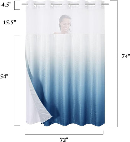 Gibelle No Hook Waffle Weave Shower Curtain with Snap-in Fabric Liner Set for Bathroom, Hotel Style with Mesh Top Window, Waterproof & Washable, Ombre Blue, 72x74