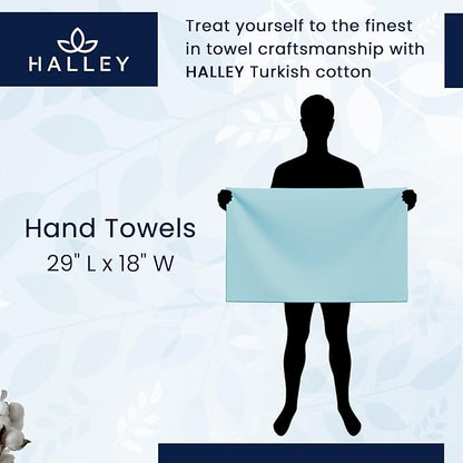 HALLEY Turkish 4 Pack Premium Hand Towels (4 Pieces) 650 GSM Highly Absorbent Super Soft 100% Cotton - 4 Hand Towels (White)