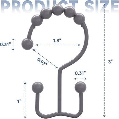 Titanker Shower Curtain Hooks Rings, Rust-Resistant Metal Double Glide Shower Hooks for Bathroom Shower Rods Curtains, Set of 12 Hooks - Neutral Gray