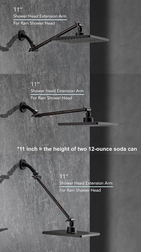 11 Inch Adjustable Shower Head Extension Arm With Locking Set Screw, Singing Rain Brass Angle Height Adjustable, Easy To Install, G1/2 Universal Connector Compatible (Oil Rubber Bronze)