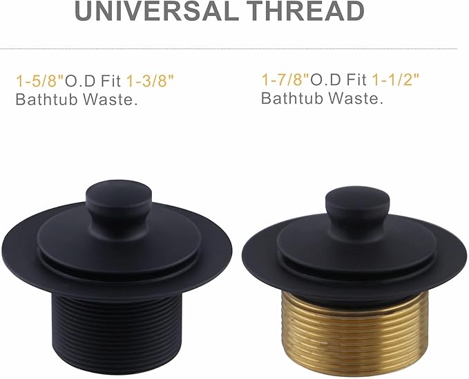 Black Bathtub Drain Conversion Kit Assembly with Single Hole Overflow Faceplate, Wellup All Metal Lift and Turn Tub Drain Twist Trim Kit with Universal Fine/Coarse Thread(Matte Black)