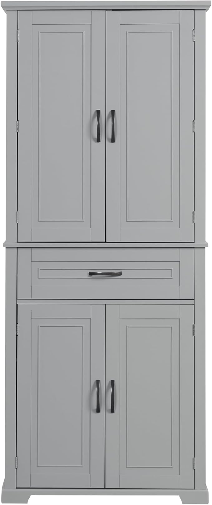 Favfurish 72" Tall Bathroom Storage Cabinet with Doors and Drawer,Modern Linen Cabinets w/Adjustable Shelves & Door Storage Rack,Freestanding Organizer for Bath Room,Study,Office,Kitchen Grey