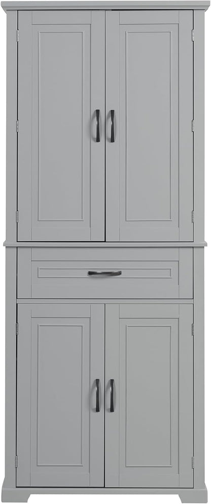 Favfurish 72" Tall Bathroom Storage Cabinet with Doors and Drawer,Modern Linen Cabinets w/Adjustable Shelves & Door Storage Rack,Freestanding Organizer for Bath Room,Study,Office,Kitchen Grey
