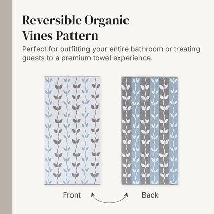Modern Threads Organic Vines 6-Piece 100% Cotton Towel Set – Yarn Dyed Jacquard & Solid – Includes 2 Bath Towels, 2 Hand Towels, 2 Washcloths – Absorbent, Quick Dry, Soft & Durable – Blue