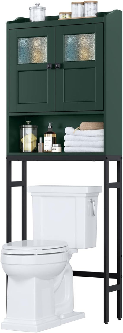 Over The Toilet Storage, Bathroom Over The Toilet Organizer, Above Toilet Storage with Double Doors and Soft Hinges Over Toilet Storage Shelf Over The Toilet Storage Cabinet (Forest Green)