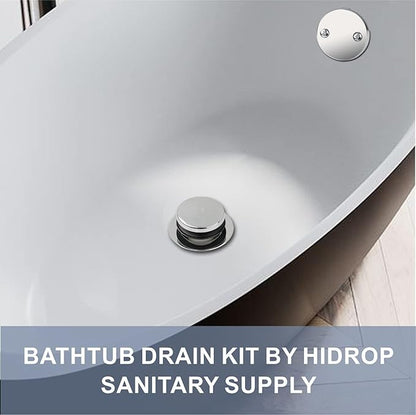 Chrome Tub Drain Tip-Toe Tub Trim Set Conversion Kit Assembly, Hidrop Bathtub Drain Replacement Trim Kit with 2-Hole Overflow Faceplate and Universal Fine/Coarse Thread, Chrome