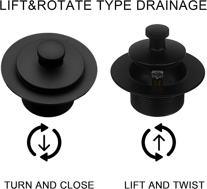 Matte Black Bathtub Drain, Lift and Turn Twist Tub Drain Trim Kit with Two-Hole Overflow Faceplate, Tub Drain Stopper, Lift and Turn Bathtub Drain Replacement