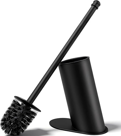 Toilet Brush and Holder Set, Stainless Steel Toilet Bowl Brush with 16.5" Long-Reach Handle, Tilted Canister with Concealed Brush Head & Anti-Splash Shield for Bathroom Cleaning, 1 Spare Head Included