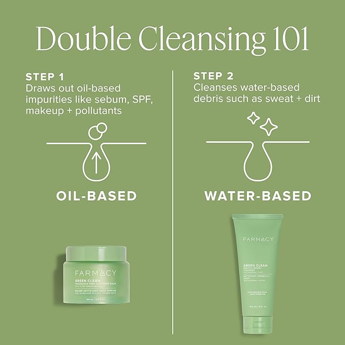 Farmacy Makeup Remover Cleansing Balm - Green Clean Waterproof Makeup Remover + Oil Based Cleanser - Newly Formulated Double Cleanser with Plant Based Waxes + Upcycled Moringa - Fragrance Free (30ml)