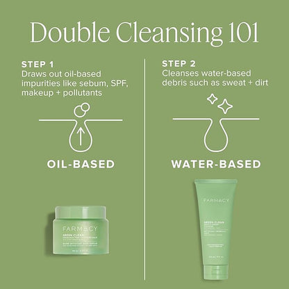 Farmacy Makeup Remover Cleansing Balm - Green Clean Waterproof Makeup Remover + Oil Based Cleanser - Newly Formulated Double Cleanser with Plant Based Waxes + Upcycled Moringa - Fragrance Free (30ml)