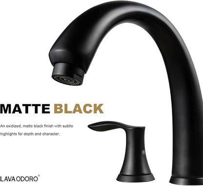 Lava Odoro Black Roman Tub Faucet with Valve, 8 inch Widespread Bathtub Faucet with Valve, High Flow 2 Handle Deck Mount Tub Faucet, Solid Brass 3 Hole Bath Tub Filler TF405-MB