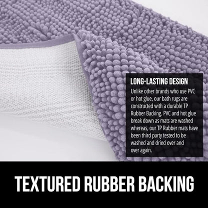 GORILLA GRIP Bath Rug Mat, Soft Absorbent Chenille, Quick Dry Microfiber Mats, Rubber Backing Washable Shower Floor Rugs, Bathmat Runner, US Designed Bathroom Home Decor Accessories 24x17 Light Purple