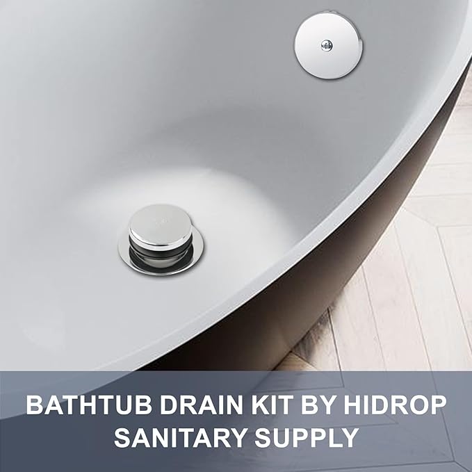 Chrome Bathtub Drain Tip-Toe Single Hole, Hidrop Tub Drain Trim Set Conversion Kit Assembly, Coarse Thread Replacement Trim Kit with 1-Hole Overflow Faceplate Includes an Adapter, Chrome Plated