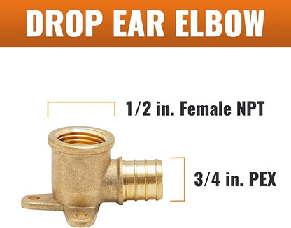 SUNGATOR 4-Pack PEX 3/4" x 1/2" Female NPT Drop Ear Elbow, from PEX to Threaded Pipe