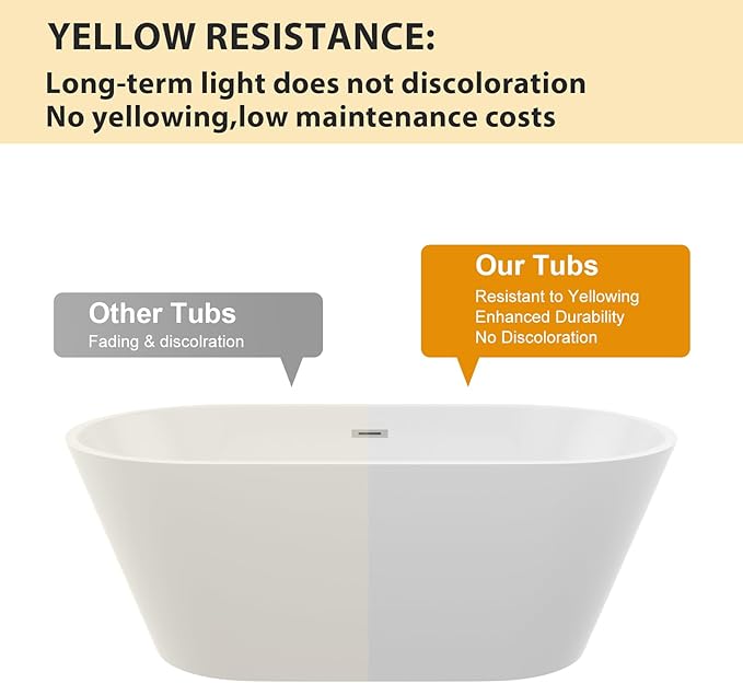 Logmey 59" Acrylic Freestanding Bathtub White Oval Shape Soaking Tub with Chrome Drain & Overflow Assembly for Classic Modern Bathrooms