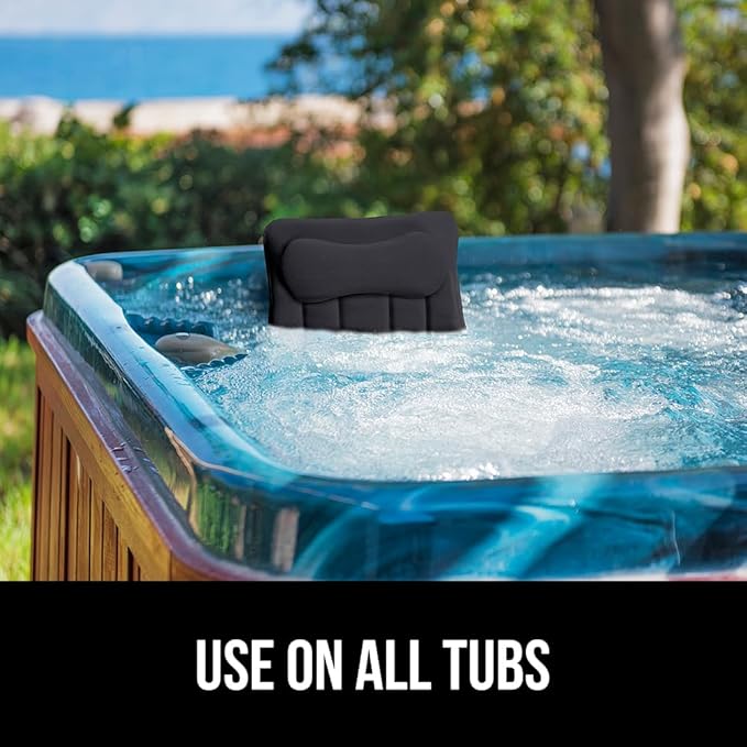 GORILLA GRIP Bath Pillow for Tub with Powerful Suction Cups, Headrest Pillows for Neck and Back Support, Machine Wash, Bathtub and Hot Tub Accessories, Relaxing Spa Gift Essentials for Women, Black