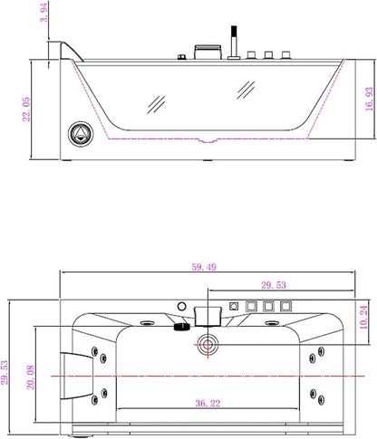 Empava 59 x 29" Whirlpool Tub,750W Acrylic Jetted Bathtub with 11 Jets,Hydromassage with Chromatherapy,3-Side Apron,58 Gallons,ETL Certified