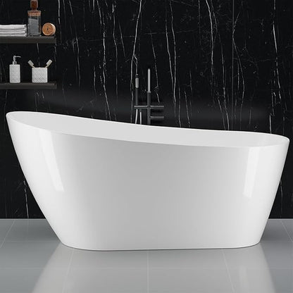 59" Free Standing Tub, Acrylic Freestanding Bathtub, Modern Soaking Tub with Integrated Overflow and Drain, White Bathroom Fixture, Stand Alone Bathtub, CUPC Certified