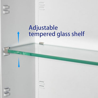 Bathroom Medicine Cabinet with Beveled Edge Mirrored Door 15 x 24 inch, Recessed or Surface Mount, with Adjustable Glass Shelves